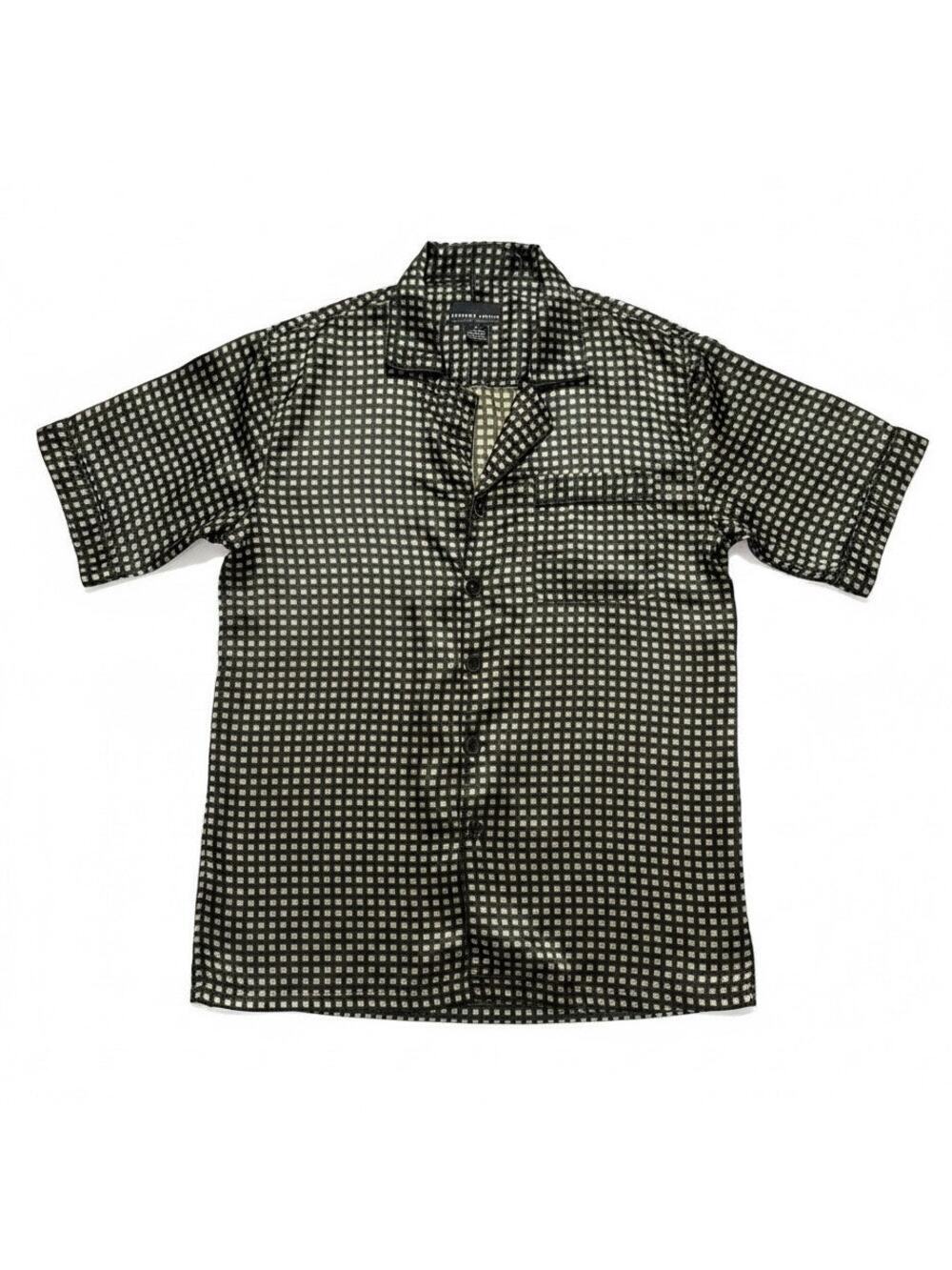 Robert Louis Silk Satin Pajama Shirt Men M Black Gold Geometric Lounge Old Money